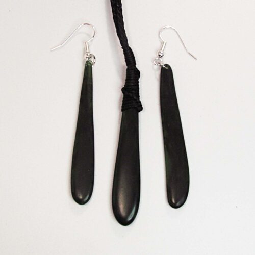 Roimata Pounamu Pendant and Earrings