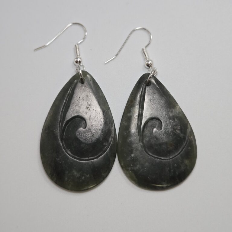 Koru Roimata Earrings in Translucent Pounamu