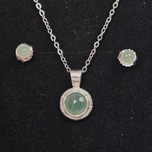 Icy Blue Jadeite Pendant and Stud Earring Set